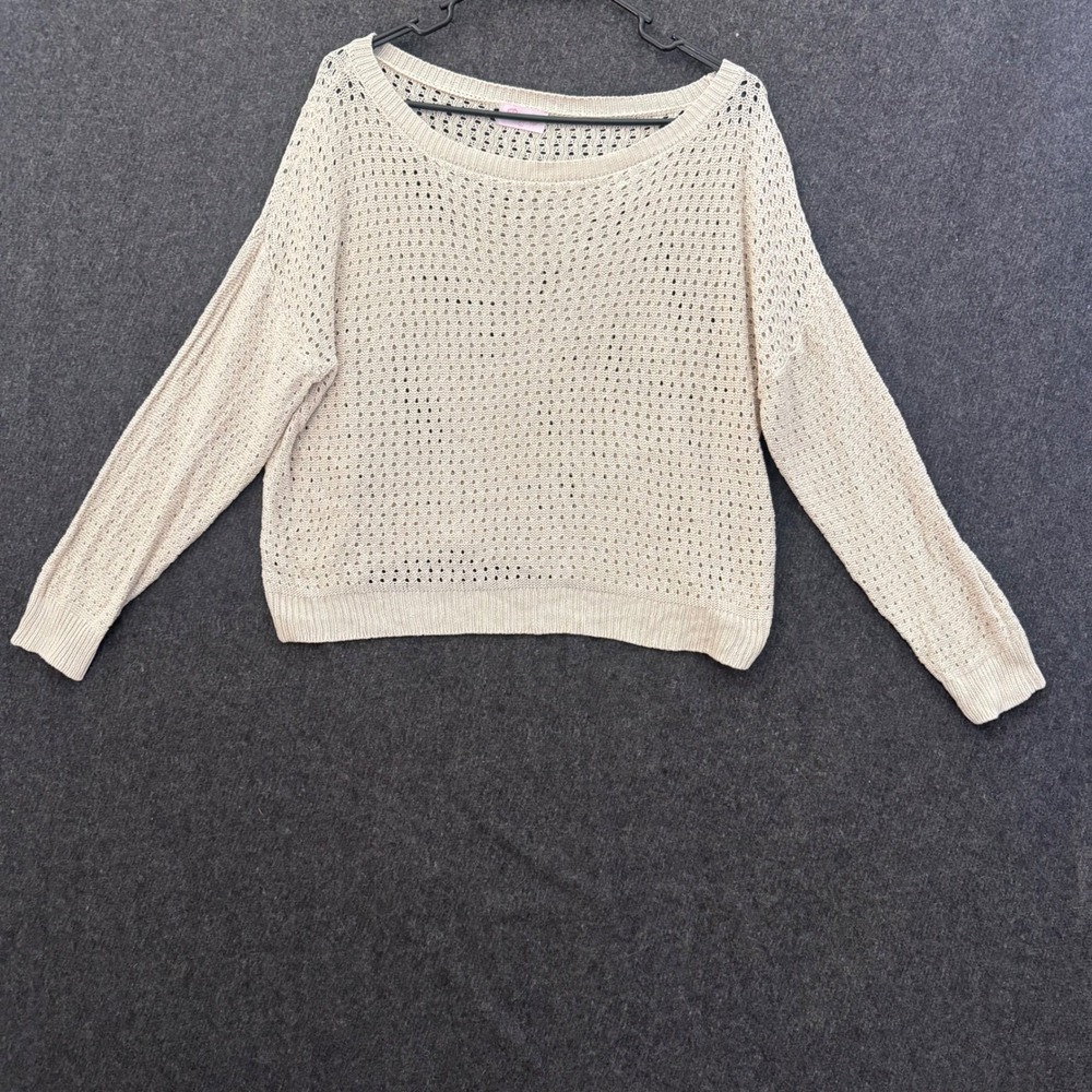 Pink Lily Womens Cream Open Knit Sweater Large Crochet Boho‎ Pullover